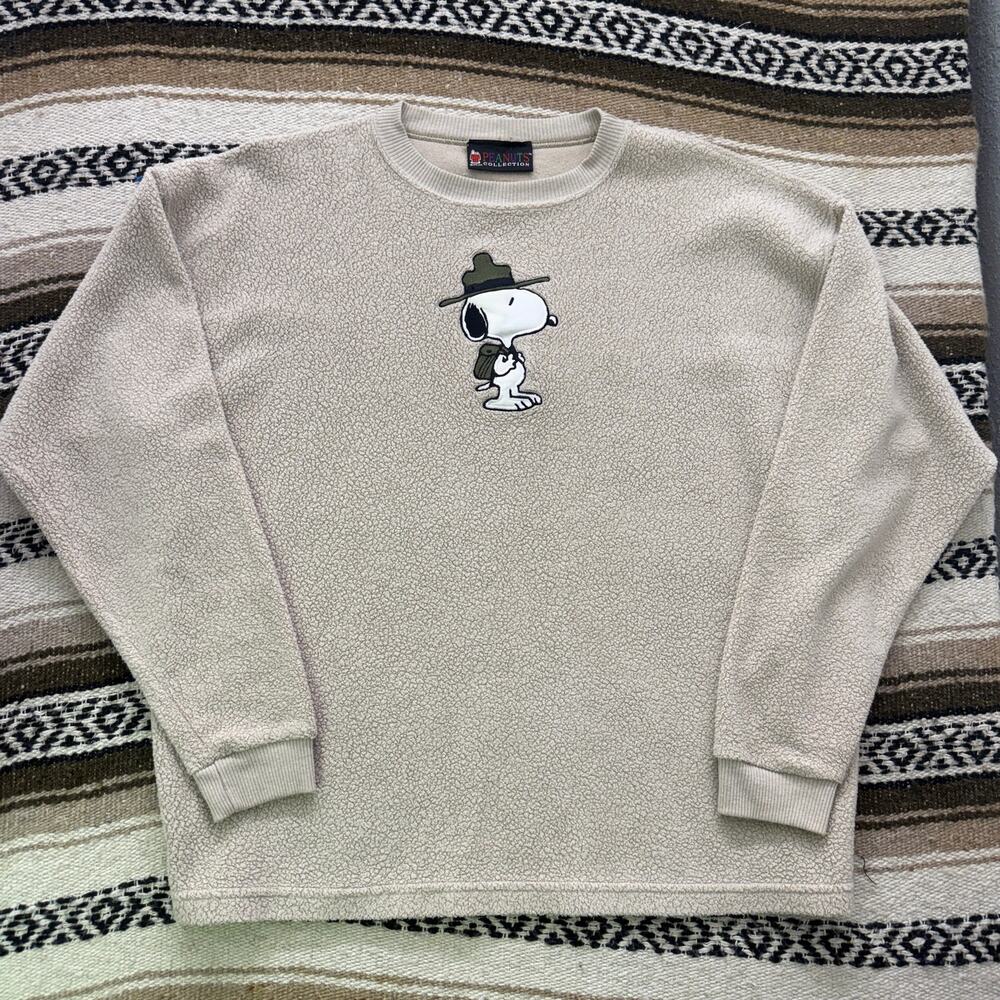Vintage 90s Peanuts Snoopy Beagle Scout Fleece Crewneck Pullover Sweatshirt Sx L